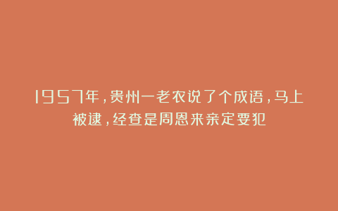 1957年，贵州一老农说了个成语，马上被逮，经查是周恩来亲定要犯