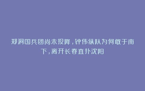 郑洞国兵团尚未投降，钟伟纵队为何敢于南下，离开长春直扑沈阳？