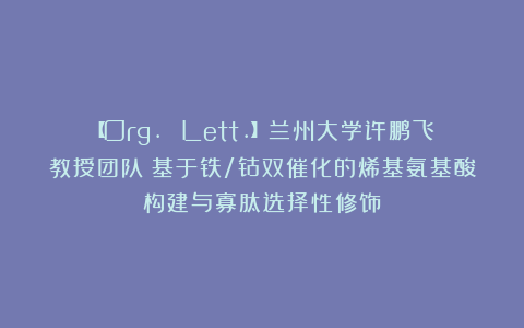 【Org. Lett.】兰州大学许鹏飞教授团队：基于铁/钴双催化的烯基氨基酸构建与寡肽选择性修饰