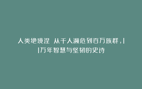 人类绝境涅槃：从千人濒危到百万族群，11万年智慧与坚韧的史诗