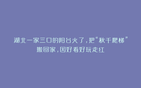 湖北一家三口的阳台火了，把“秋千爬梯”搬回家，因好看好玩走红