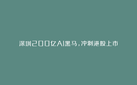深圳200亿AI黑马,冲刺港股上市