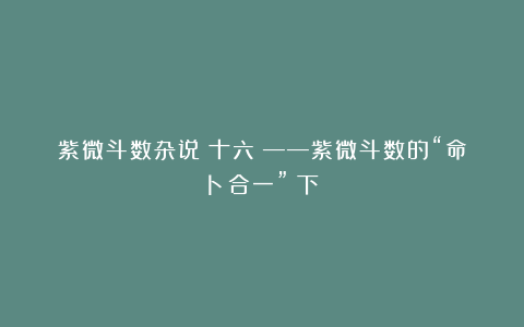 紫微斗数杂说（十六）——紫微斗数的“命卜合一”（下）