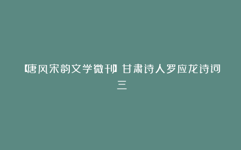 【唐风宋韵文学微刊】甘肃诗人罗应龙诗词（三）