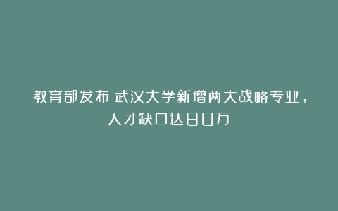 教育部发布！武汉大学新增两大战略专业，人才缺口达80万！