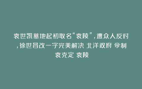 袁世凯墓地起初取名“袁陵”，遭众人反对，徐世昌改一字完美解决|北洋政府|帝制|袁克定|袁陵