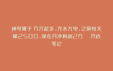 神奇摊子:万元起步,无水无电,之前每天破2500,现在月净利润2万 | 开店笔记