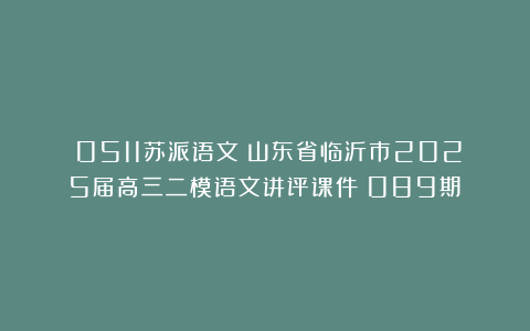 （0511苏派语文）山东省临沂市2025届高三二模语文讲评课件（089期）