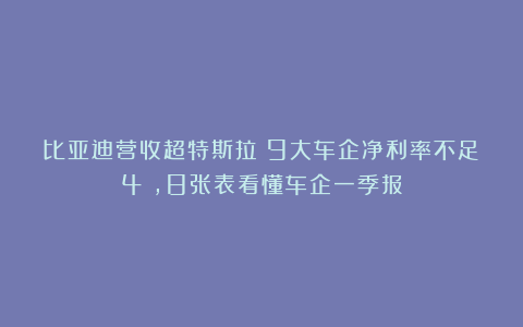 比亚迪营收超特斯拉！9大车企净利率不足4%，8张表看懂车企一季报