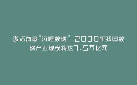 激活海量“沉睡数据” 2030年我国数据产业规模将达7.5万亿元