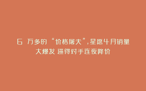 6 万多的 “价格屠夫”，星愿4月销量大爆发！逼得对手连夜降价？