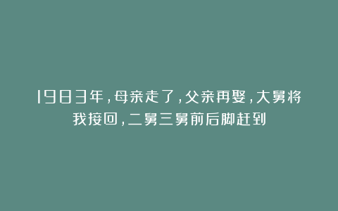 1983年，母亲走了，父亲再娶，大舅将我接回，二舅三舅前后脚赶到