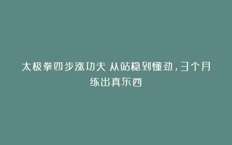 太极拳四步涨功夫：从站稳到懂劲，3个月练出真东西