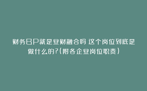 财务BP就是业财融合吗？这个岗位到底是做什么的?(附各企业岗位职责)