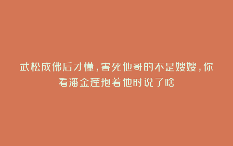 武松成佛后才懂，害死他哥的不是嫂嫂，你看潘金莲抱着他时说了啥