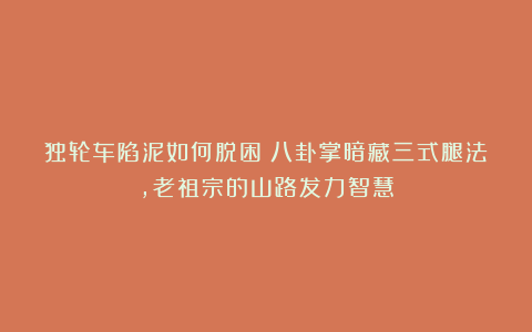 独轮车陷泥如何脱困？八卦掌暗藏三式腿法，老祖宗的山路发力智慧