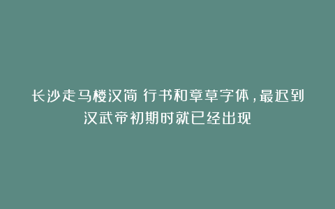 长沙走马楼汉简：行书和章草字体，最迟到汉武帝初期时就已经出现