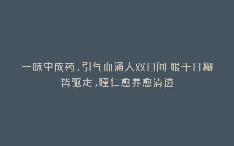 一味中成药，引气血涌入双目间！眼干目糊皆驱走，瞳仁愈养愈清透