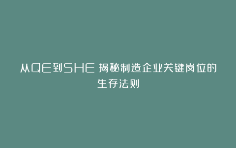 从QE到SHE：揭秘制造企业关键岗位的生存法则