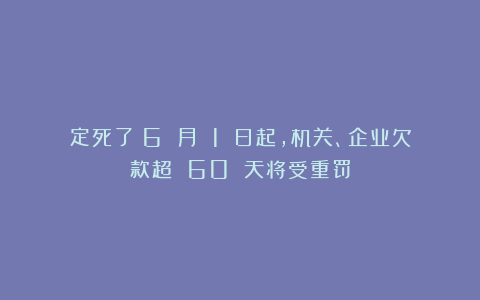 定死了！6 月 1 日起，机关、企业欠款超 60 天将受重罚