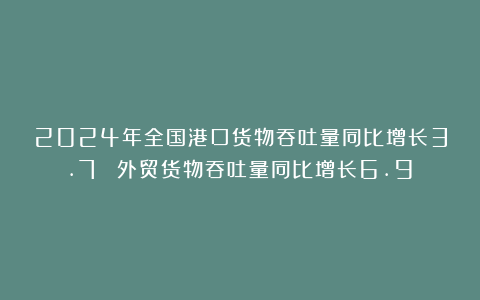 2024年全国港口货物吞吐量同比增长3.7% 外贸货物吞吐量同比增长6.9%