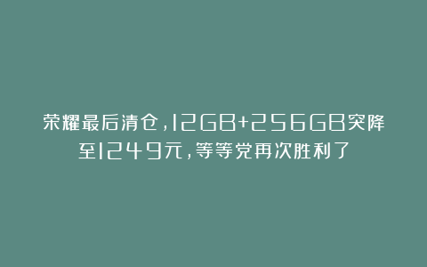 荣耀最后清仓，12GB+256GB突降至1249元，等等党再次胜利了
