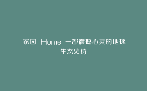 《家园 Home》：一部震撼心灵的地球生态史诗