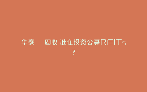 华泰 | 固收:谁在投资公募REITs?