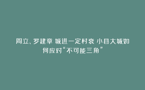 周立、罗建章：城进一定村衰？小县大城如何应对“不可能三角”