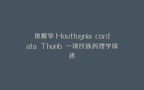 鱼腥草（Houttuynia cordata Thunb）：一项民族药理学综述