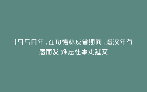 1958年，在功德林反省期间，潘汉年有感而发：难忘往事走延安