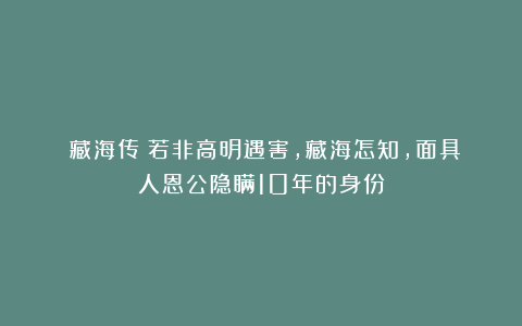 《藏海传》若非高明遇害，藏海怎知，面具人恩公隐瞒10年的身份