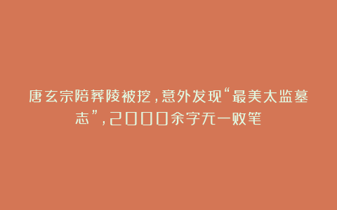 唐玄宗陪葬陵被挖，意外发现“最美太监墓志”，2000余字无一败笔！