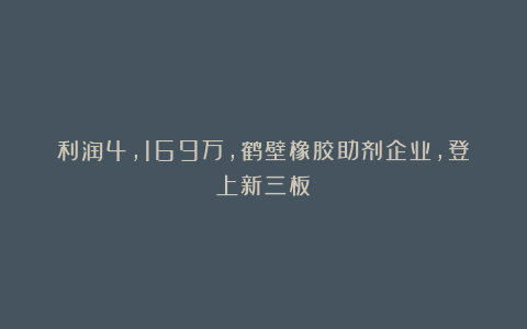 利润4,169万，鹤壁橡胶助剂企业，登上新三板