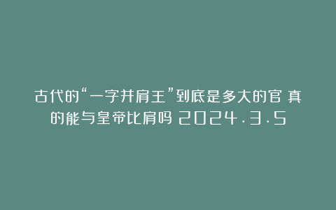 古代的“一字并肩王”到底是多大的官？真的能与皇帝比肩吗？2024.3.5