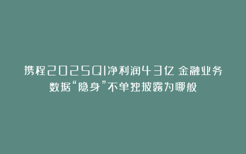 携程2025Q1净利润43亿！金融业务数据“隐身”不单独披露为哪般？