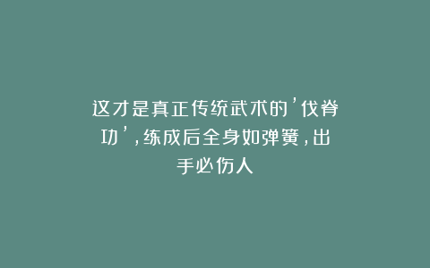 这才是真正传统武术的’伐脊功’，练成后全身如弹簧，出手必伤人！