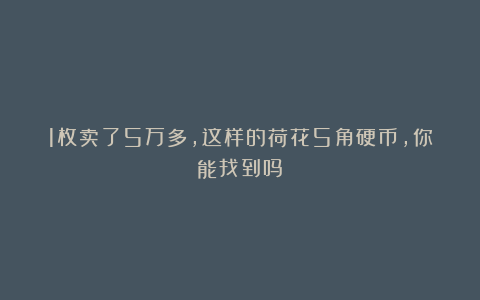 1枚卖了5万多，这样的荷花5角硬币，你能找到吗？