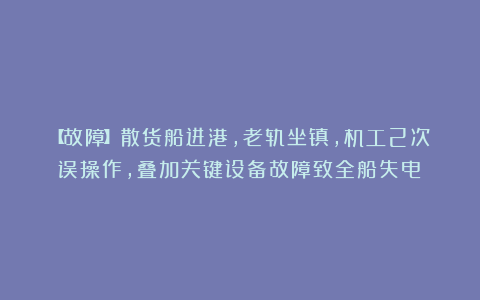 【故障】散货船进港,老轨坐镇,机工2次误操作,叠加关键设备故障致全船失电!
