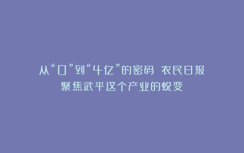 从“0”到“4亿”的密码！《农民日报》聚焦武平这个产业的蜕变～