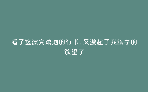 看了这漂亮潇洒的行书，又激起了我练字的欲望了