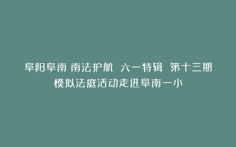 阜阳阜南：南法护航 六一特辑 第十三期模拟法庭活动走进阜南一小