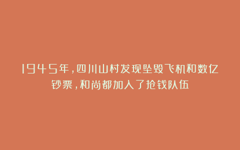 1945年，四川山村发现坠毁飞机和数亿钞票，和尚都加入了抢钱队伍