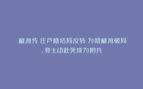 《藏海传》庄芦隐结局反转！为助藏海破局，竟主动赴死成为阴兵
