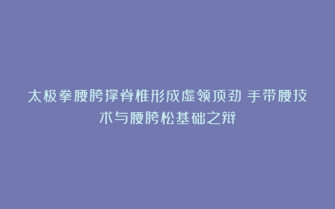 太极拳腰胯撑脊椎形成虚领顶劲：手带腰技术与腰胯松基础之辩