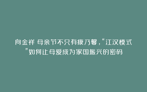 向金祥：母亲节不只有康乃馨，“江汉模式”如何让母爱成为家国振兴的密码