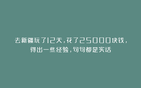 去新疆玩了12天，花了25000块钱，得出一些经验，句句都是实话