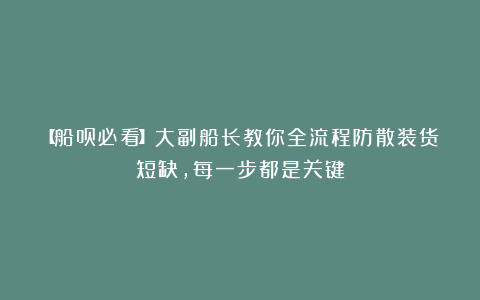 【船员必看】大副船长教你全流程防散装货短缺，每一步都是关键