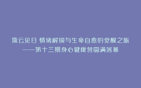 拨云见日:情绪解锁与生命自愈的觉醒之旅——第十三期身心健康营圆满落幕