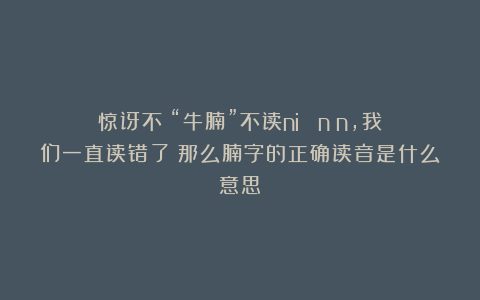 惊讶不？“牛腩”不读niú nán，我们一直读错了！那么腩字的正确读音是什么意思？